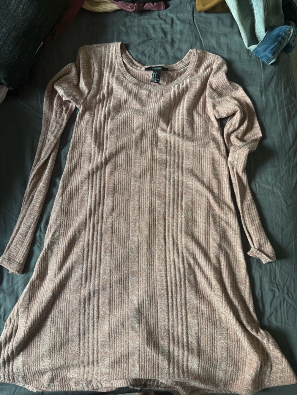 Long Sleeve Pink Ribbed Knit Dress